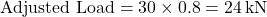 \[\text{Adjusted Load} = 30 \times 0.8 = 24 \, \text{kN}\]